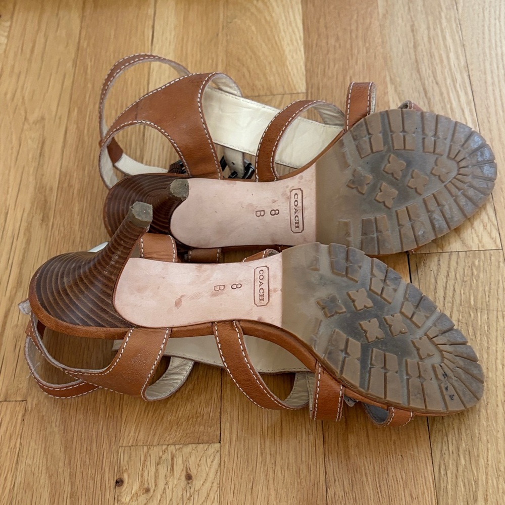 Coach Tan Leather Strappy Sandals - Picture 3 of 5